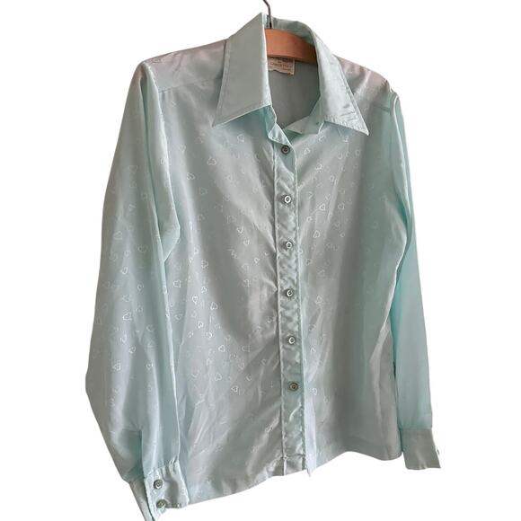 Vintage Diane Von Furstenberg for Camicetta Blue Hearts Button Front Blouse 10 - Picture 3 of 6